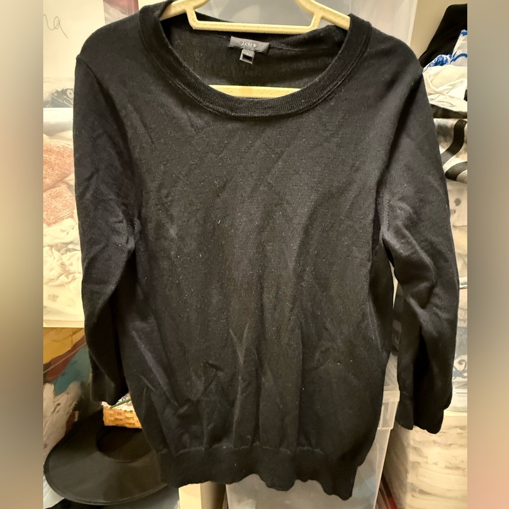 J. Crew Black Merino Wool Crew Neck Sweater - Picture 2 of 3